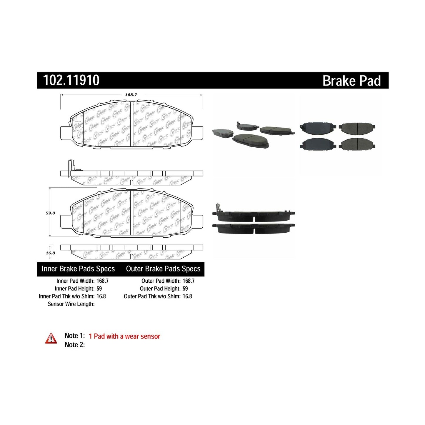 Centric Parts Disc Brake Pad Set Semi-Metallic with Shims for 2002-2012 Nissan Urvan 102.11910
