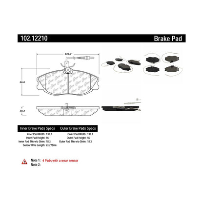 Centric Parts Disc Brake Pad Set Semi-Metallic with Shims for 2000-2005 Peugeot 406 102.12210