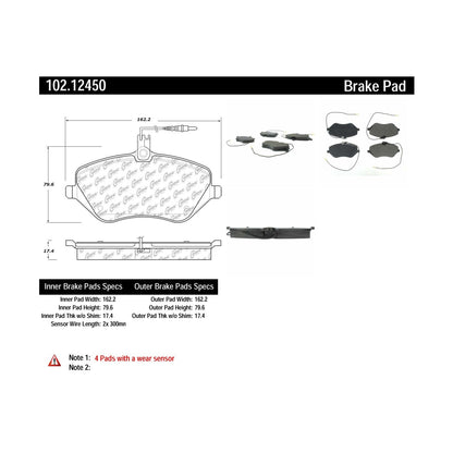 Centric Parts Disc Brake Pad Set Semi-Metallic with Shims for 2006-2008 Peugeot 407 102.12450