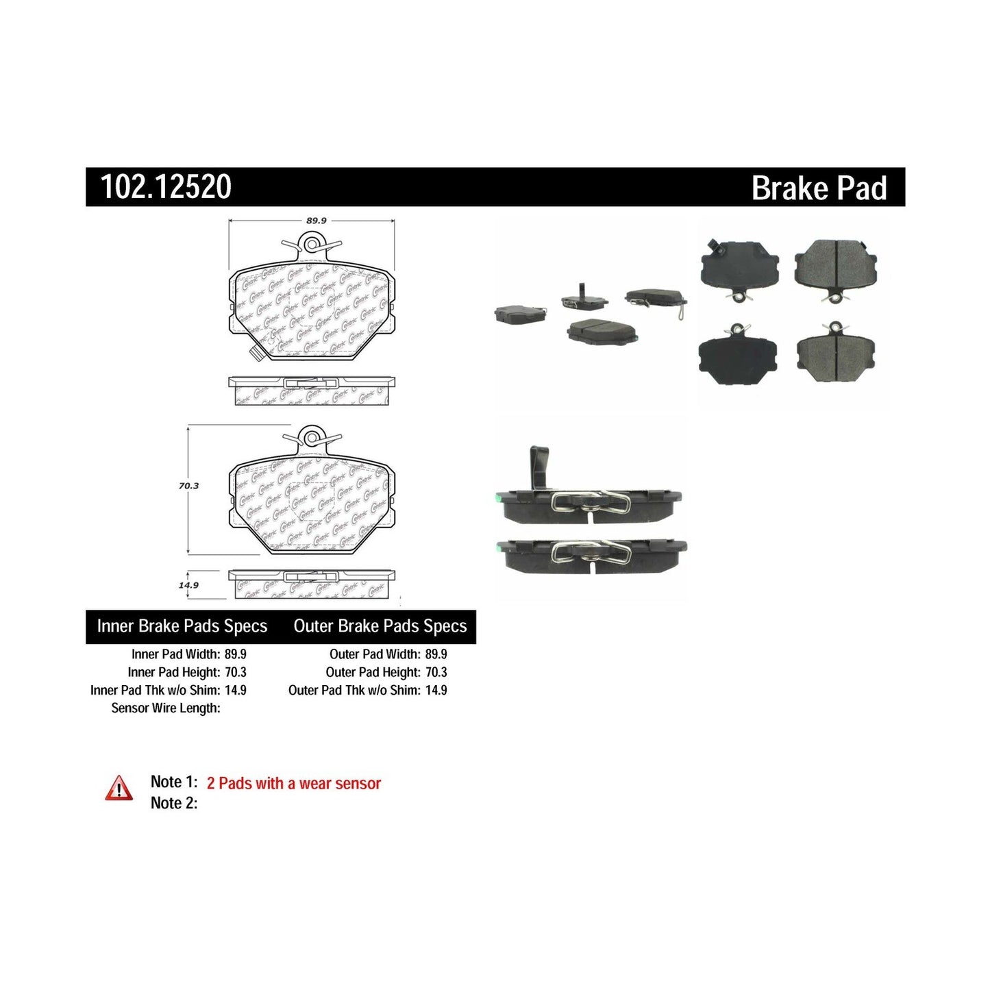 Centric Parts Disc Brake Pad Set Semi-Metallic with Shims for 2004-2015 Smart Cabrio Crossblade Fortwo Roadster 102.12520