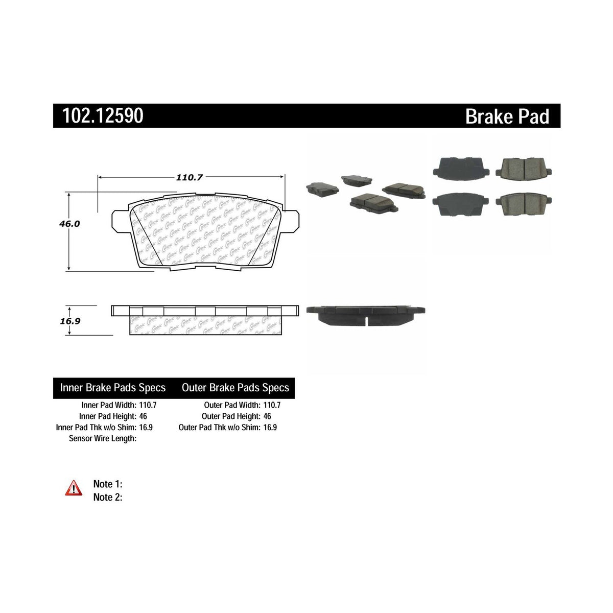 Centric Parts Disc Brake Pad Set Semi-Metallic with Shims for 2007-2015 Ford Edge Lincoln MKX Mazda CX‑7 CX‑9 102.12590