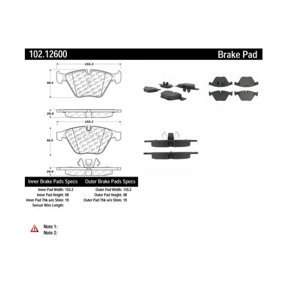 Centric Parts Disc Brake Pad Set Semi-Metallic with Shims for 2006-2015 BMW 323i 325i 328i xDrive 530i 650Ci X1 102.12600
