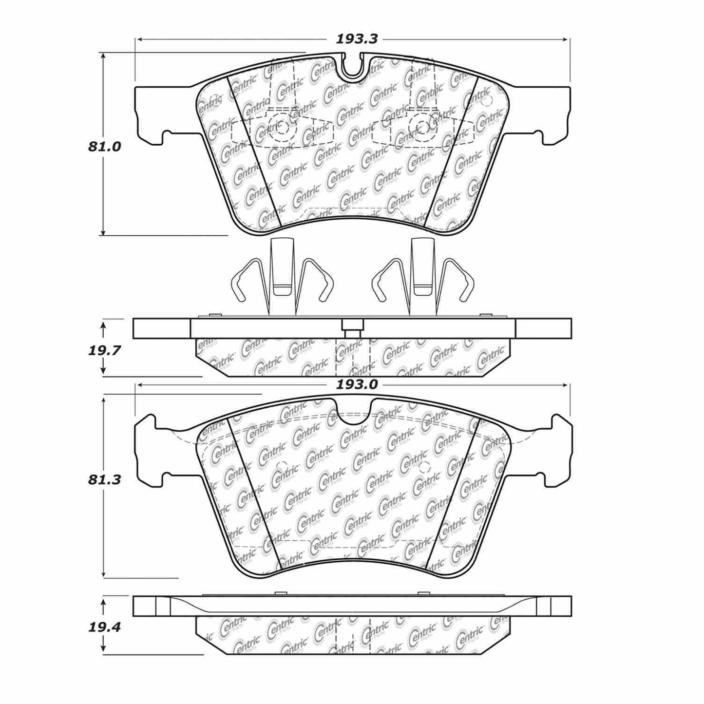 Centric Parts Disc Brake Pad Set Semi-Metallic with Shims for 2008-2012 Mercedes-Benz GL320 GL350 GL450 GL550 102.12720
