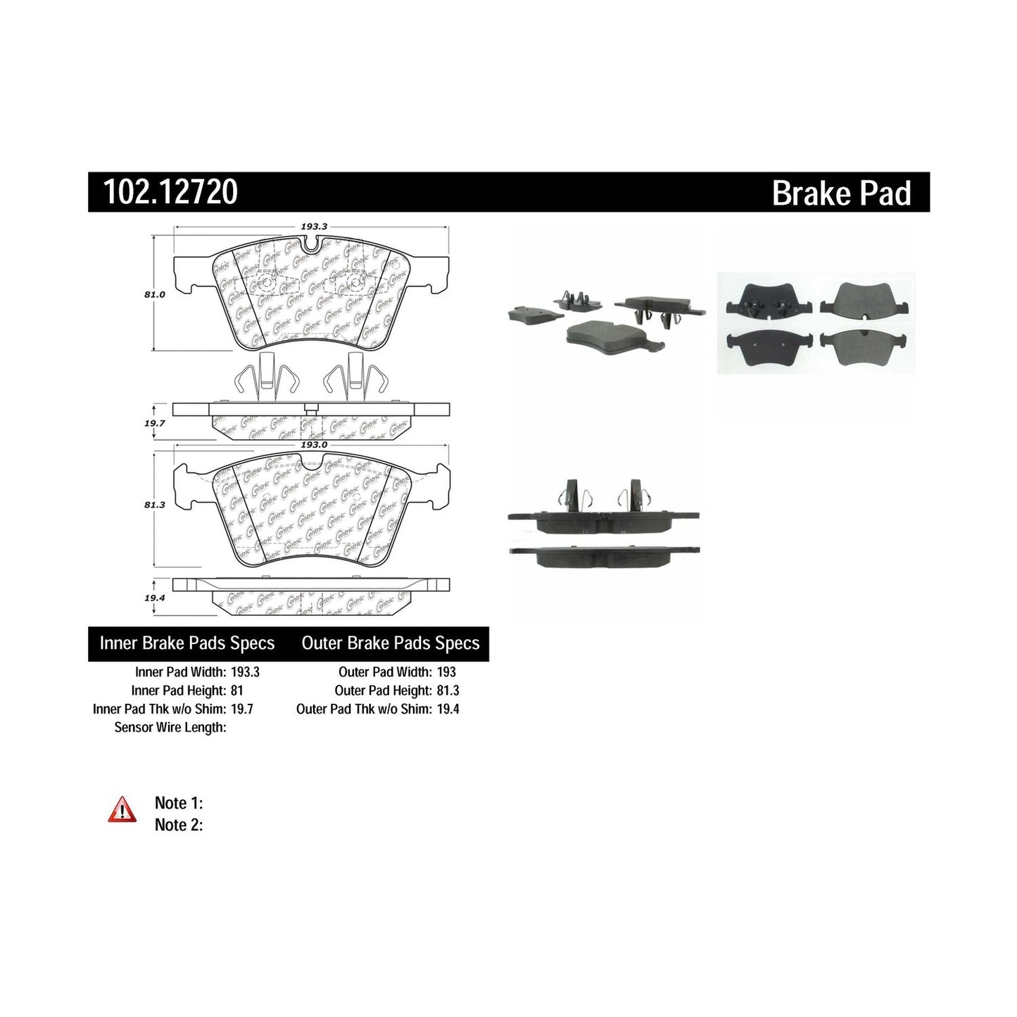 Centric Parts Disc Brake Pad Set Semi-Metallic with Shims for 2008-2012 Mercedes-Benz GL320 GL350 GL450 GL550 102.12720