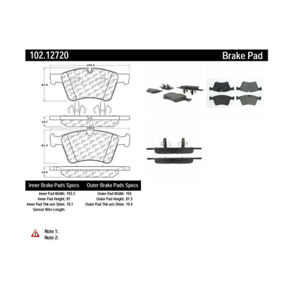 Centric Parts Disc Brake Pad Set Semi-Metallic with Shims for 2008-2012 Mercedes-Benz GL320 GL350 GL450 GL550 102.12720