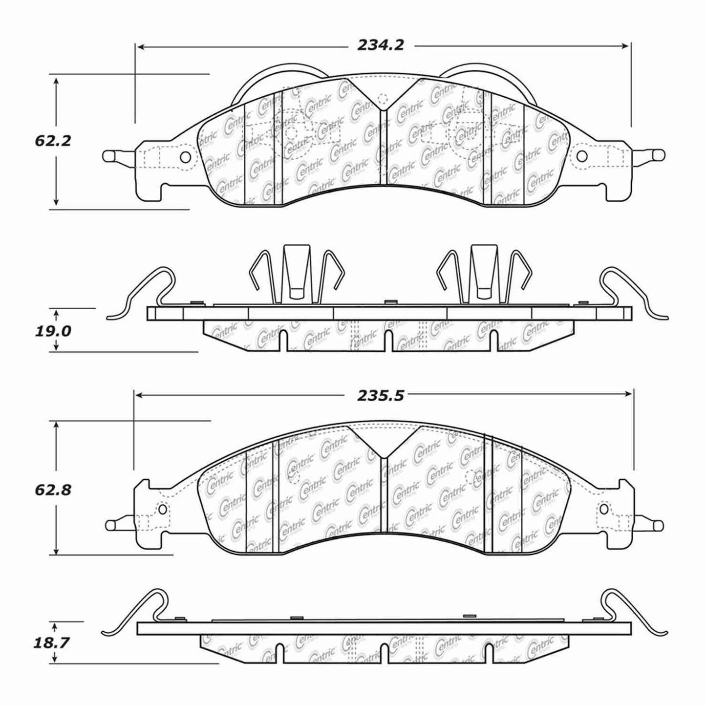 Centric Parts Disc Brake Pad Set Semi-Metallic with Shims for 2007-2009 Ford Expedition Lincoln Navigator 102.12780