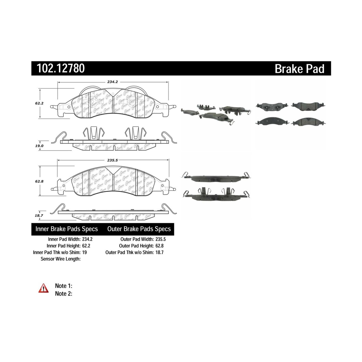 Centric Parts Disc Brake Pad Set Semi-Metallic with Shims for 2007-2009 Ford Expedition Lincoln Navigator 102.12780
