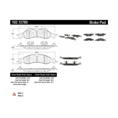 Centric Parts Disc Brake Pad Set Semi-Metallic with Shims for 2007-2009 Ford Expedition Lincoln Navigator 102.12780