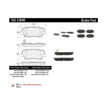 Centric Parts Disc Brake Pad Set Semi-Metallic with Shims for 2007-2017 Hyundai and Kia 102.12840