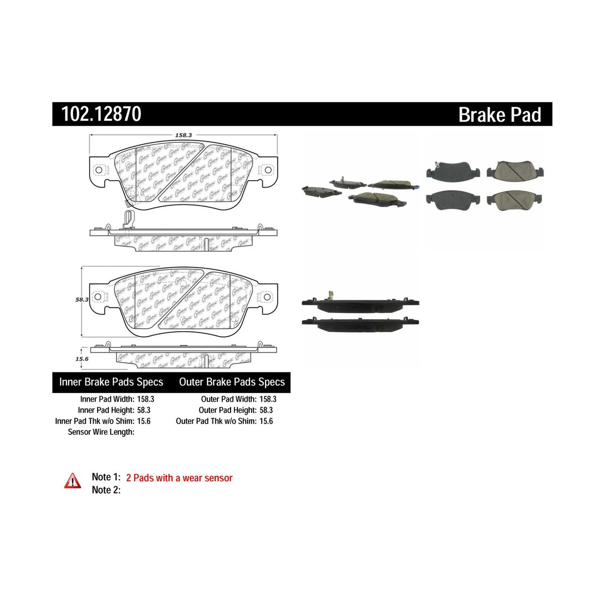 Centric Parts Disc Brake Pad Set Semi-Metallic with Shims for 2007-2008 Infiniti G35, 2013-2008 Infiniti G37, 2014-2016 Infiniti Q60 102.12870