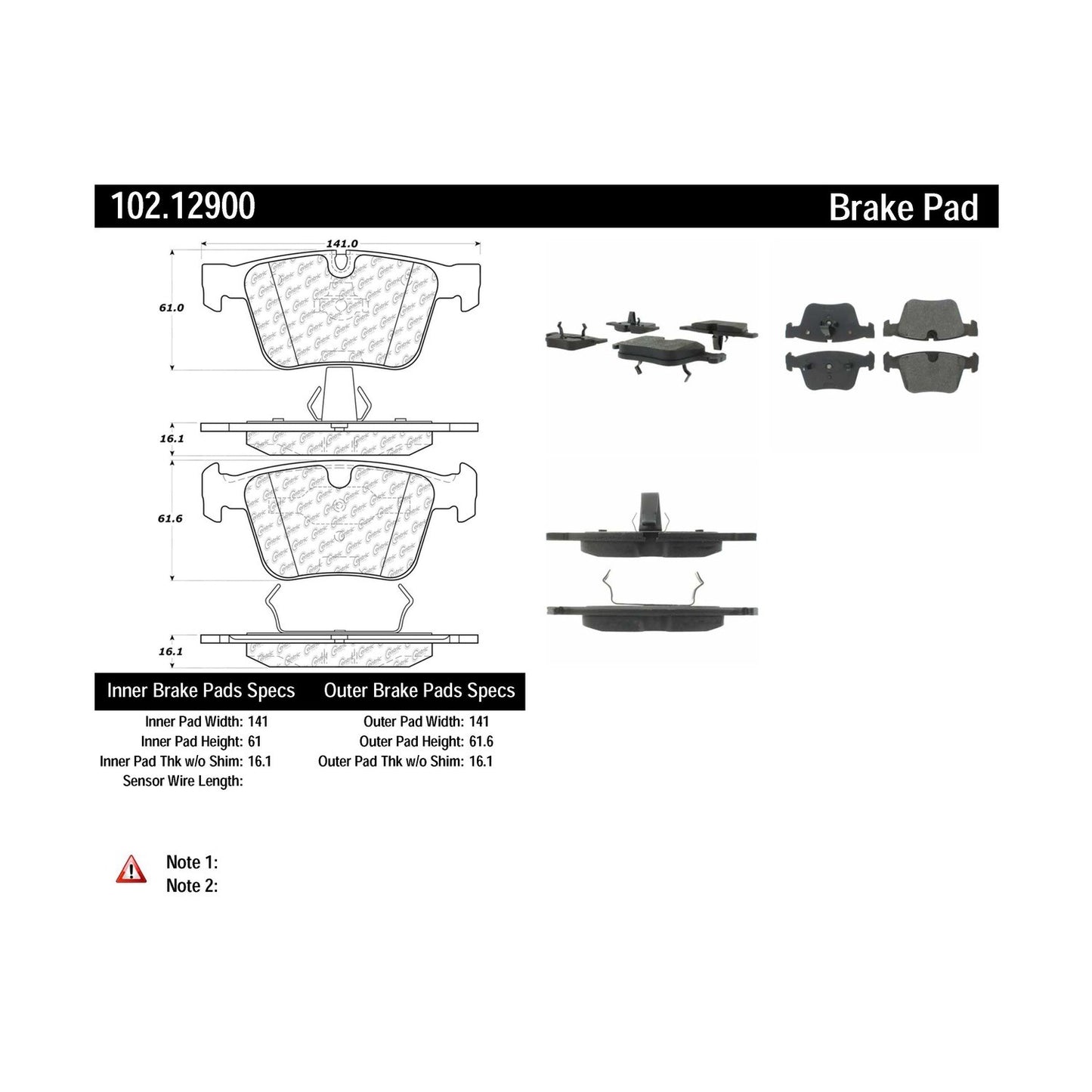 Centric Parts Disc Brake Pad Set Semi-Metallic with Shims for 2008-2014 Mercedes-Benz CL63 AMG, CL65 AMG, ML63 AMG, R63 AMG, S63 AMG, S65 AMG 102.12900