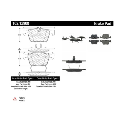 Centric Parts Disc Brake Pad Set Semi-Metallic with Shims for 2008-2014 Mercedes-Benz CL63 AMG, CL65 AMG, ML63 AMG, R63 AMG, S63 AMG, S65 AMG 102.12900