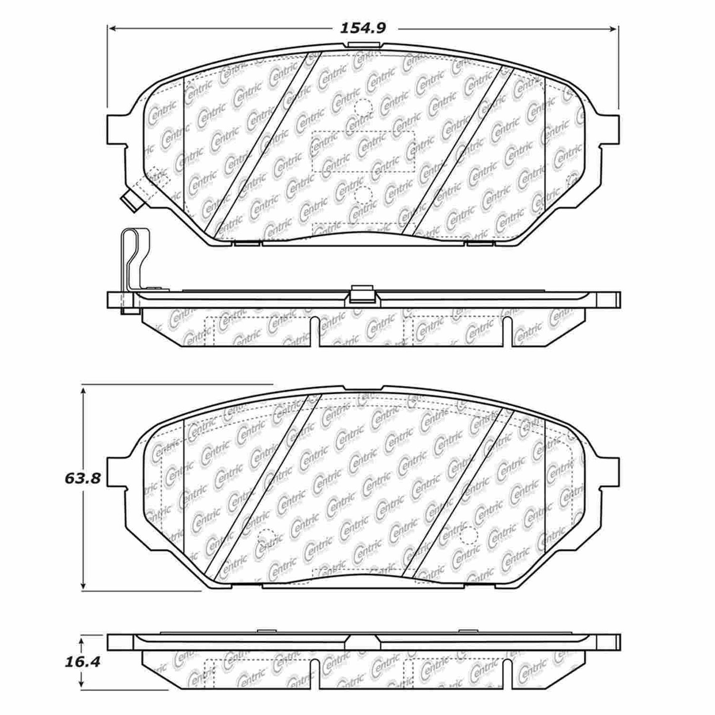 Centric Parts Disc Brake Pad Set Semi-Metallic with Shims for 2007-2012 Hyundai Veracruz 102.13010
