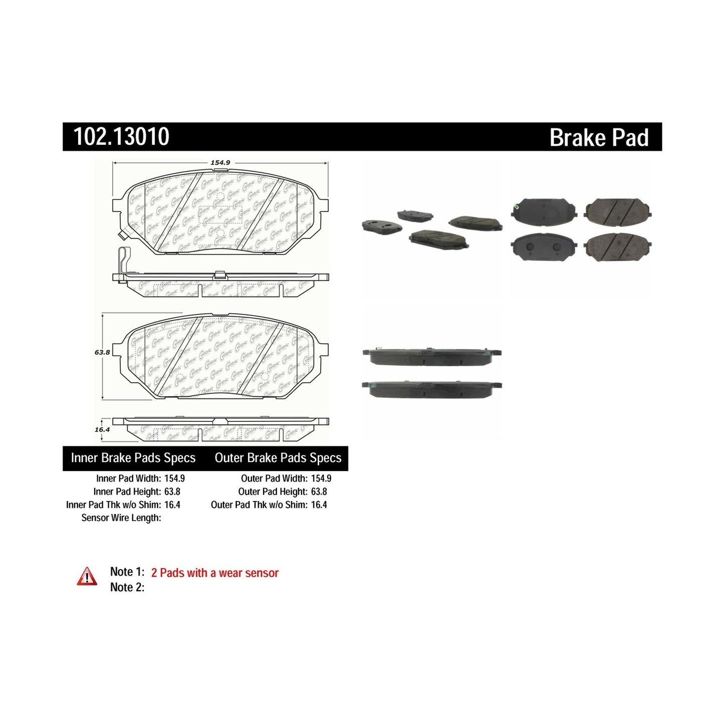 Centric Parts Disc Brake Pad Set Semi-Metallic with Shims for 2007-2012 Hyundai Veracruz 102.13010