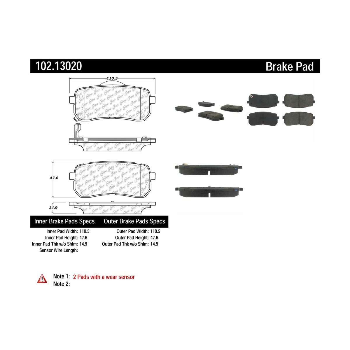 Centric Parts Disc Brake Pad Set Semi-Metallic with Shims for 2007-2012 Hyundai Veracruz 2015-2021 Kia Sedona 102.13020