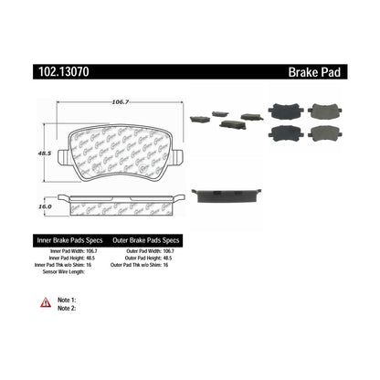 Centric Parts Disc Brake Pad Set Semi-Metallic with Shims for Land Rover LR2 2013-2015 102.13070