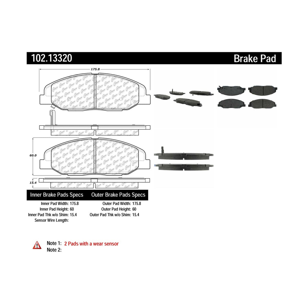 Centric Parts Disc Brake Pad Set Semi-Metallic with Shims for 2008-2014 Cadillac CTS 2011-2009 STS 102.13320