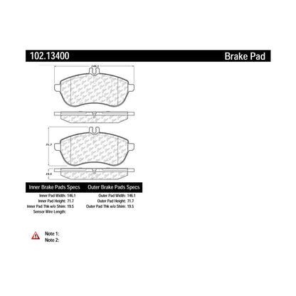 Centric Parts Disc Brake Pad Set Semi-Metallic with Shims for 2008-2016 Mercedes-Benz C180 C200 C250 C280 C300 CLA250 E200 SLK250 102.13400