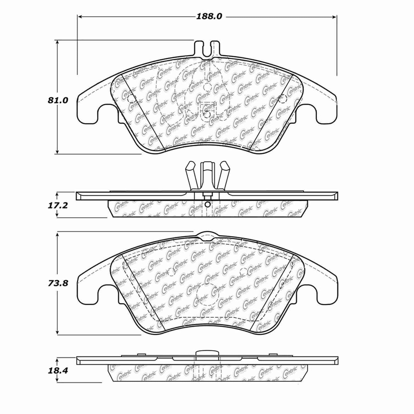 Centric Parts Disc Brake Pad Set Semi-Metallic with Shims for Mercedes-Benz C250-350, CLS400, E200-550 2010-2017 Part 102.13420