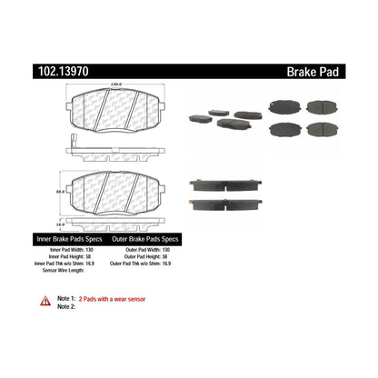 Centric Parts Disc Brake Pad Set Semi-Metallic with Shims for 2009-2013 Hyundai Elantra, Kia Forte 102.13970