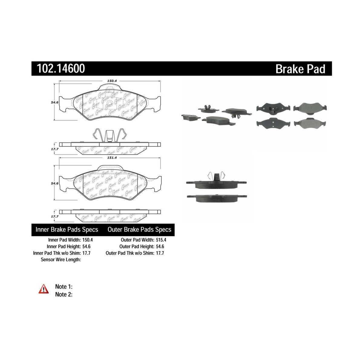 Centric Parts Disc Brake Pad Set Semi-Metallic with Shims for 2005-2009 Ford Fiesta 2007-2005 Ikon 102.14600
