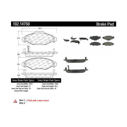 Centric Parts Disc Brake Pad Set Semi-Metallic with Shims for 2004-2005 Toyota Yaris 102.14750