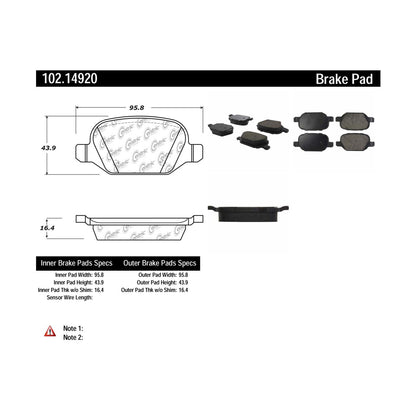 Centric Parts Disc Brake Pad Set Semi-Metallic with Shims for Alfa Romeo 147 2002-2005, 156 2002-2004, Fiat Linea 2011 102.14920