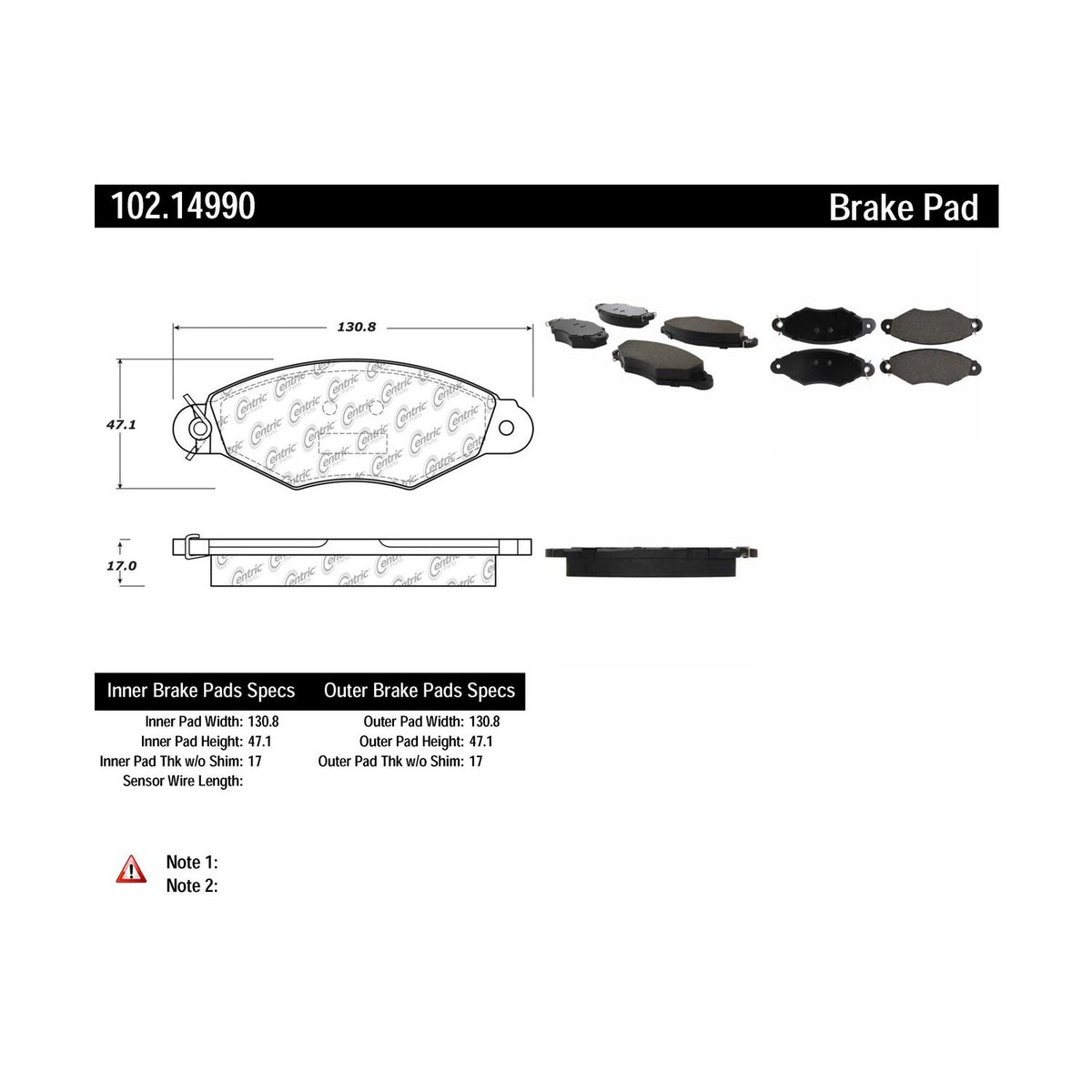 Centric Parts Disc Brake Pad Set Semi-Metallic with Shims for 2000-2009 Peugeot 206, 2007-2009 Renault Kangoo, 2004-2018 Kangoo Express 102.14990