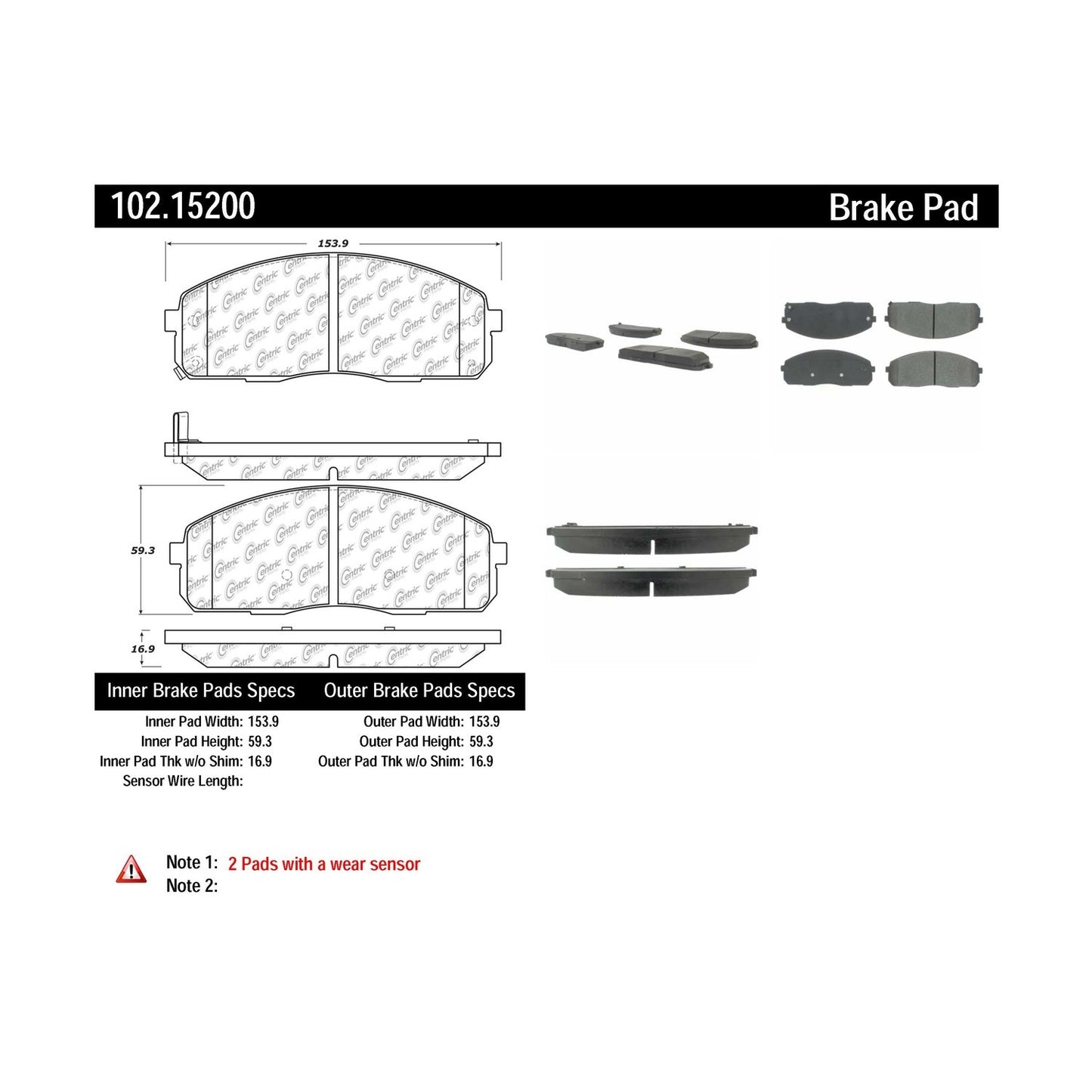 Centric Parts Disc Brake Pad Set Semi-Metallic with Shims for 2006-2010 Dodge H100 102.15200