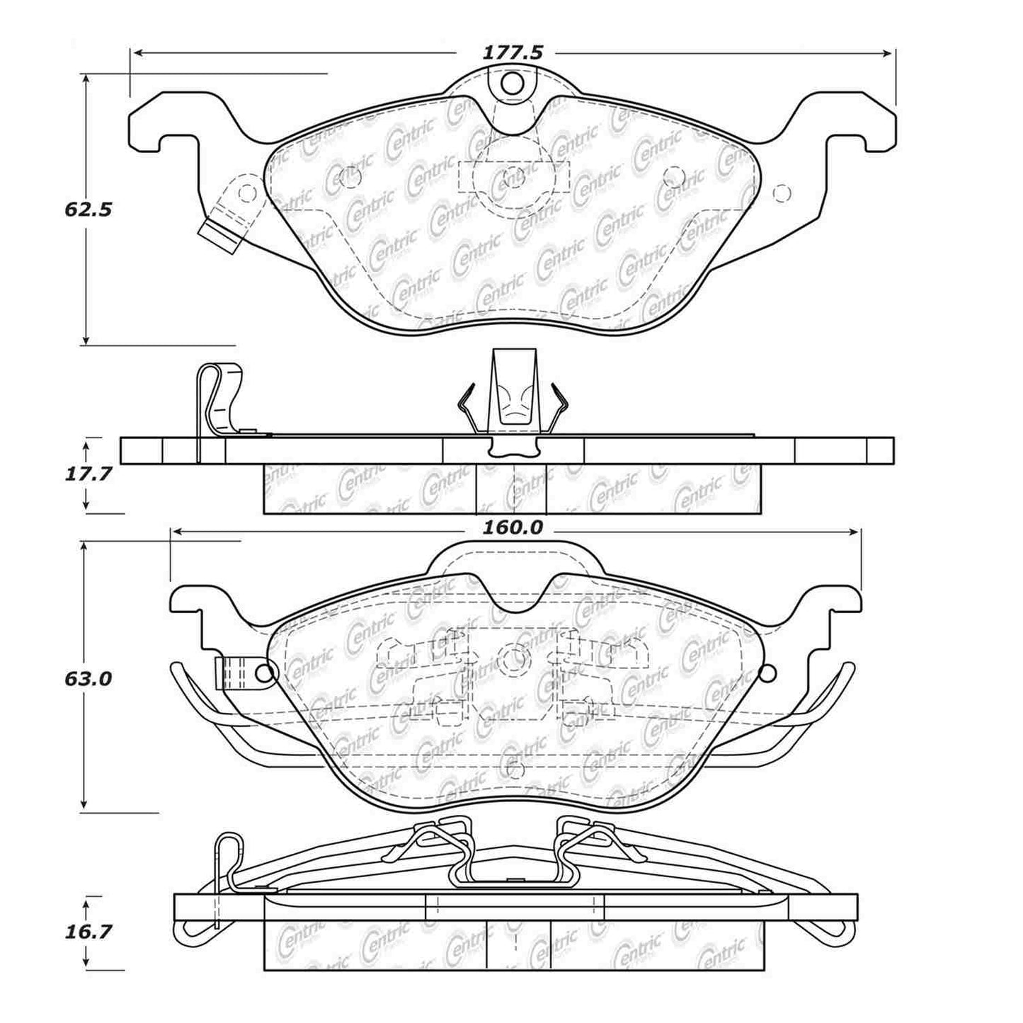 Centric Parts Disc Brake Pad Set Semi-Metallic with Shims for 2000-2008 Chevrolet Astra, 2002-2005 Zafira 102.15320