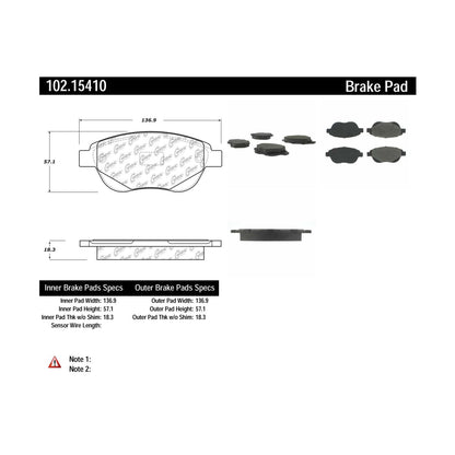 Centric Parts Disc Brake Pad Set Semi-Metallic with Shims for 2010-2011 Peugeot 207, 2004-2010 307 102.15410