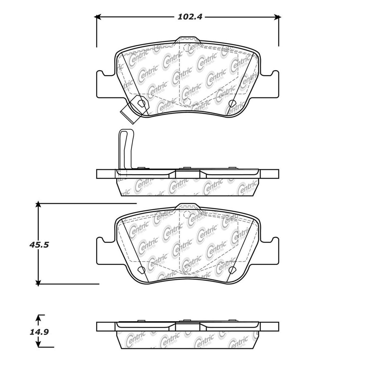 Centric Parts Disc Brake Pad Set Semi-Metallic with Shims for 2009-2014 Toyota Corolla 102.15720