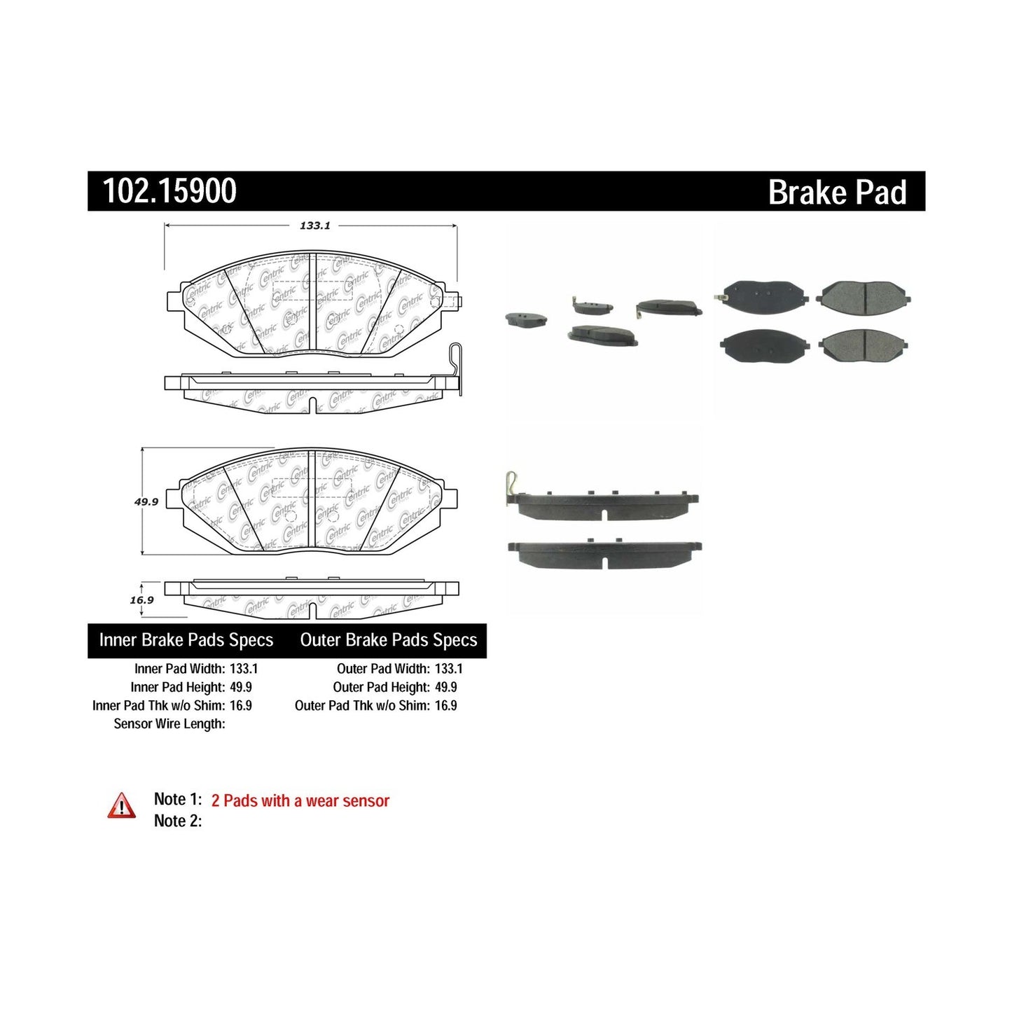 Centric Parts Disc Brake Pad Set Semi-Metallic with Shims for Chevrolet Beat 2020-2018 Sonic 2017-2016 Spark 2016-2011 Spark Classic 2016 102.15900