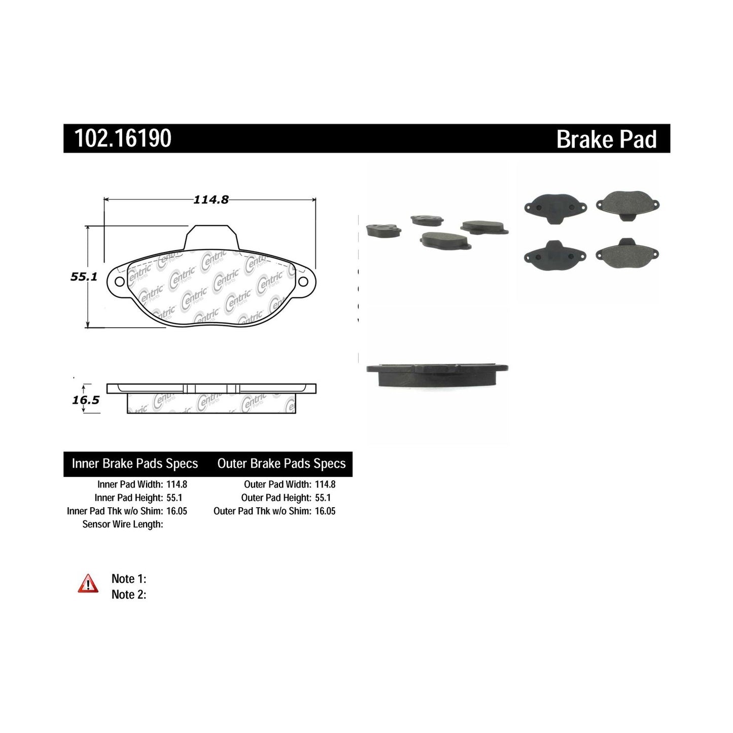 Centric Parts Disc Brake Pad Set Semi-Metallic with Shims for 2007-2012 Fiat Panda 102.16190