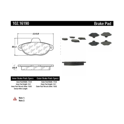 Centric Parts Disc Brake Pad Set Semi-Metallic with Shims for 2007-2012 Fiat Panda 102.16190
