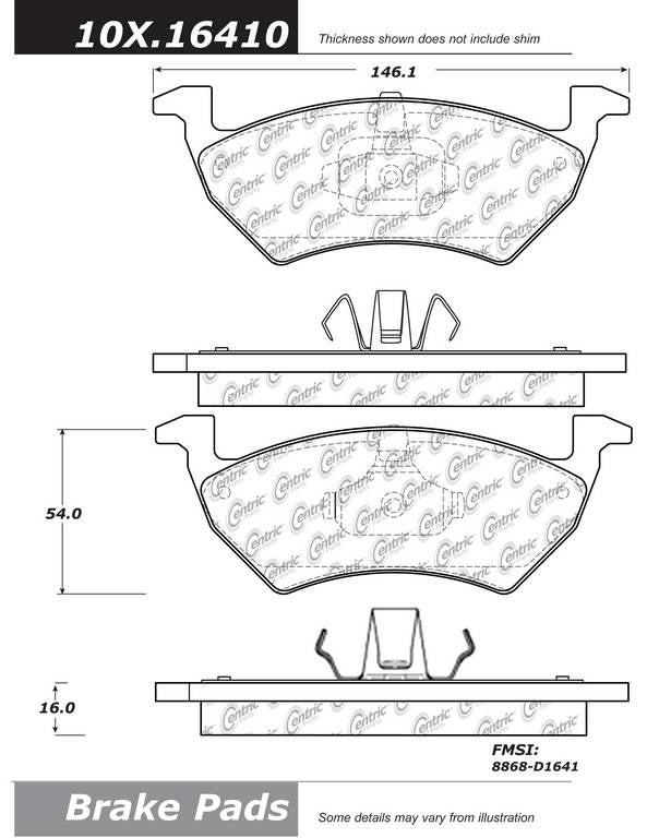 Centric Parts Disc Brake Pad Set Semi-Metallic with Shims for 2009-2013 Volkswagen Gol 102.16410