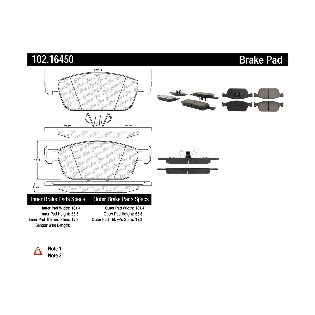 Centric Parts Disc Brake Pad Set Semi-Metallic with Shims for 2013-2018 Ford Focus, 2022 Transit Connect 102.16450