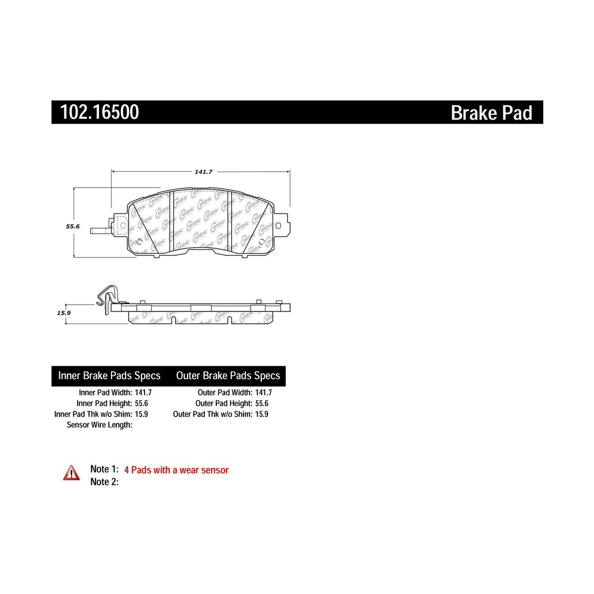 Centric Parts Disc Brake Pad Set Semi-Metallic with Shims for 2013-2023 Nissan Altima 2014-2018 Leaf 102.16500