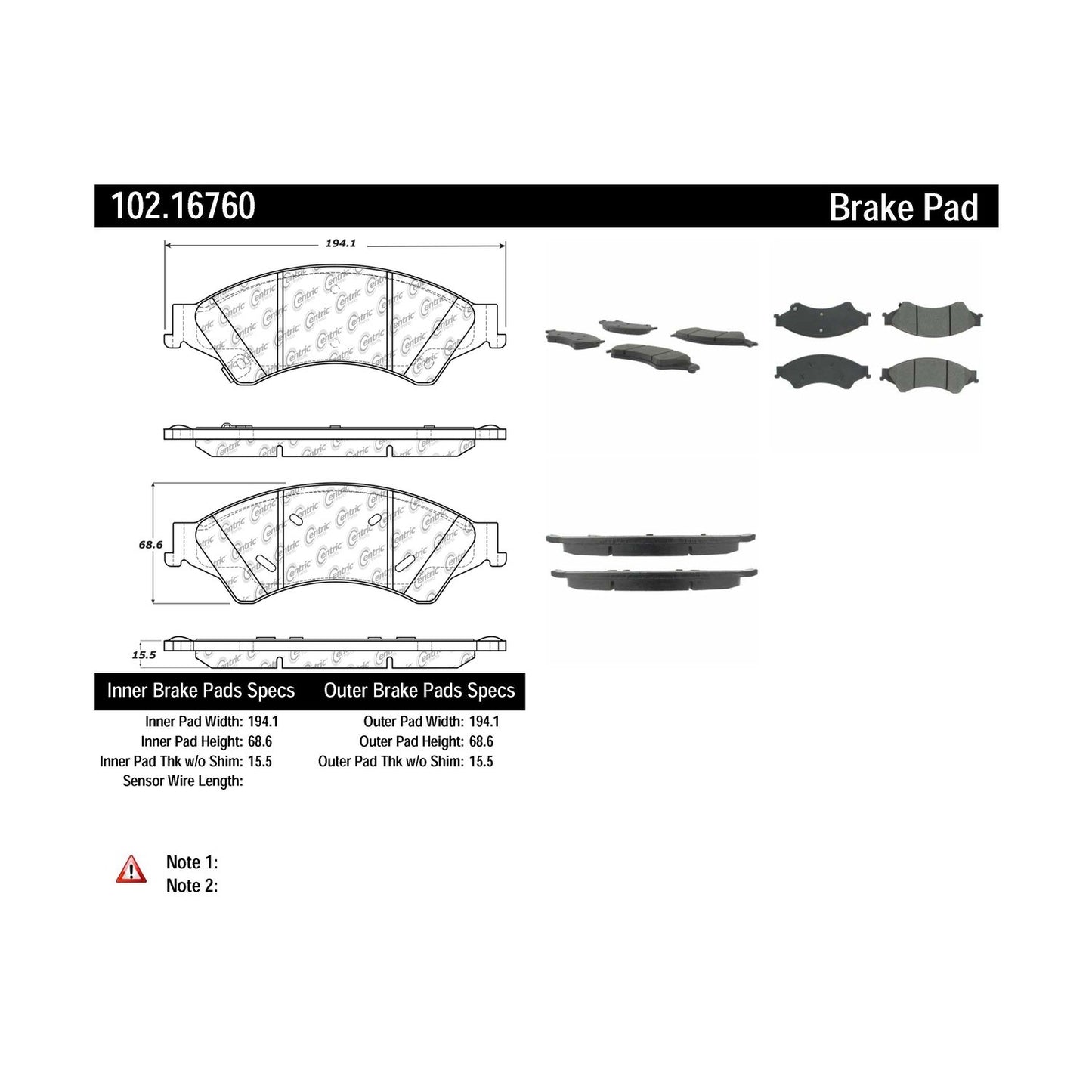 Centric Parts Disc Brake Pad Set Semi-Metallic with Shims for 2013-2017 Ford Ranger 102.16760