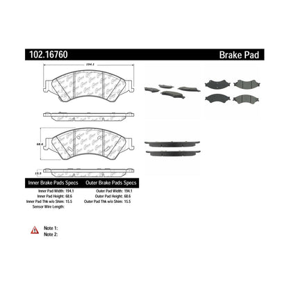 Centric Parts Disc Brake Pad Set Semi-Metallic with Shims for 2013-2017 Ford Ranger 102.16760
