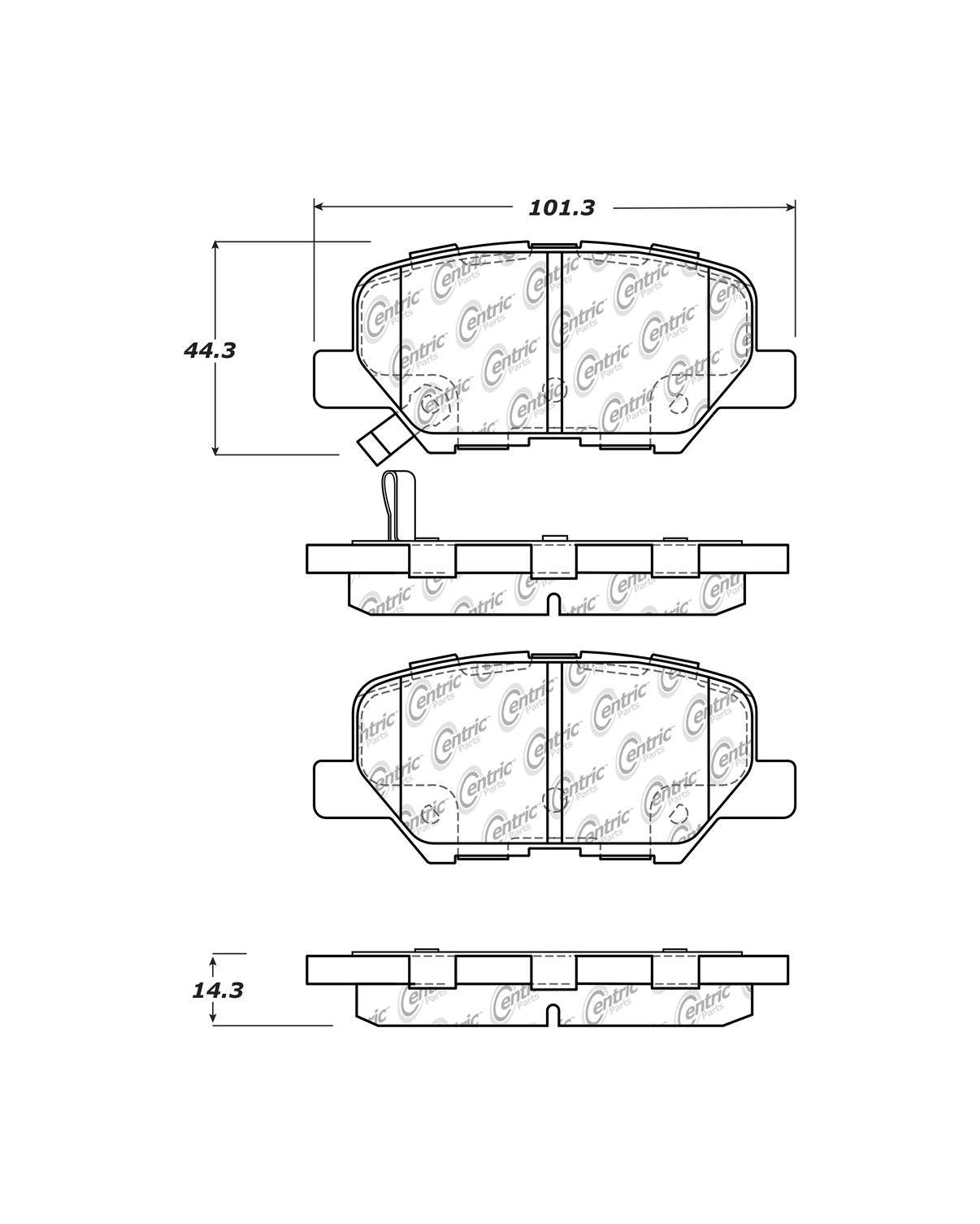 Centric Parts Disc Brake Pad Set Semi-Metallic with Shims for 2014-2016 Mazda 3 and Mitsubishi ASX 2014-2015 Outlander 2014-2018 RVR 2013-2018 102.16790
