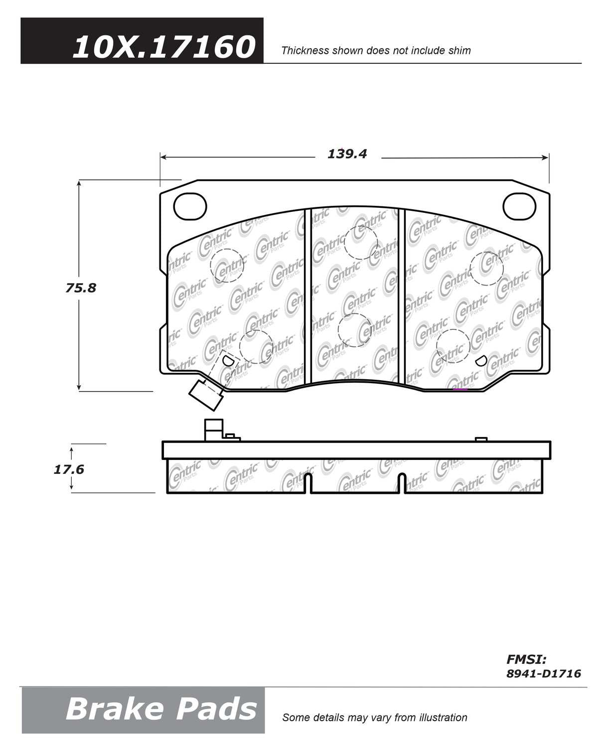 Centric Parts Disc Brake Pad Set Semi-Metallic with Shims 102.17160