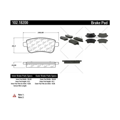 Centric Parts Disc Brake Pad Set Semi-Metallic with Shims for 2011-2015 Renault Fluence 102.18200