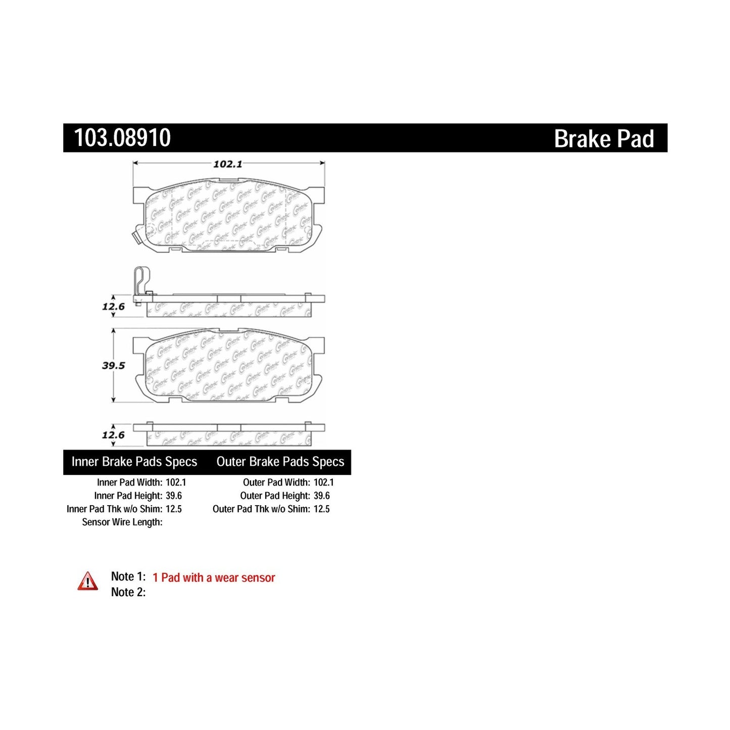 Centric Parts Disc Brake Pad Set C-Tek Ceramic with Shims for 2001-2005 Mazda Miata 103.08910