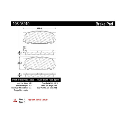 Centric Parts Disc Brake Pad Set C-Tek Ceramic with Shims for 2001-2005 Mazda Miata 103.08910