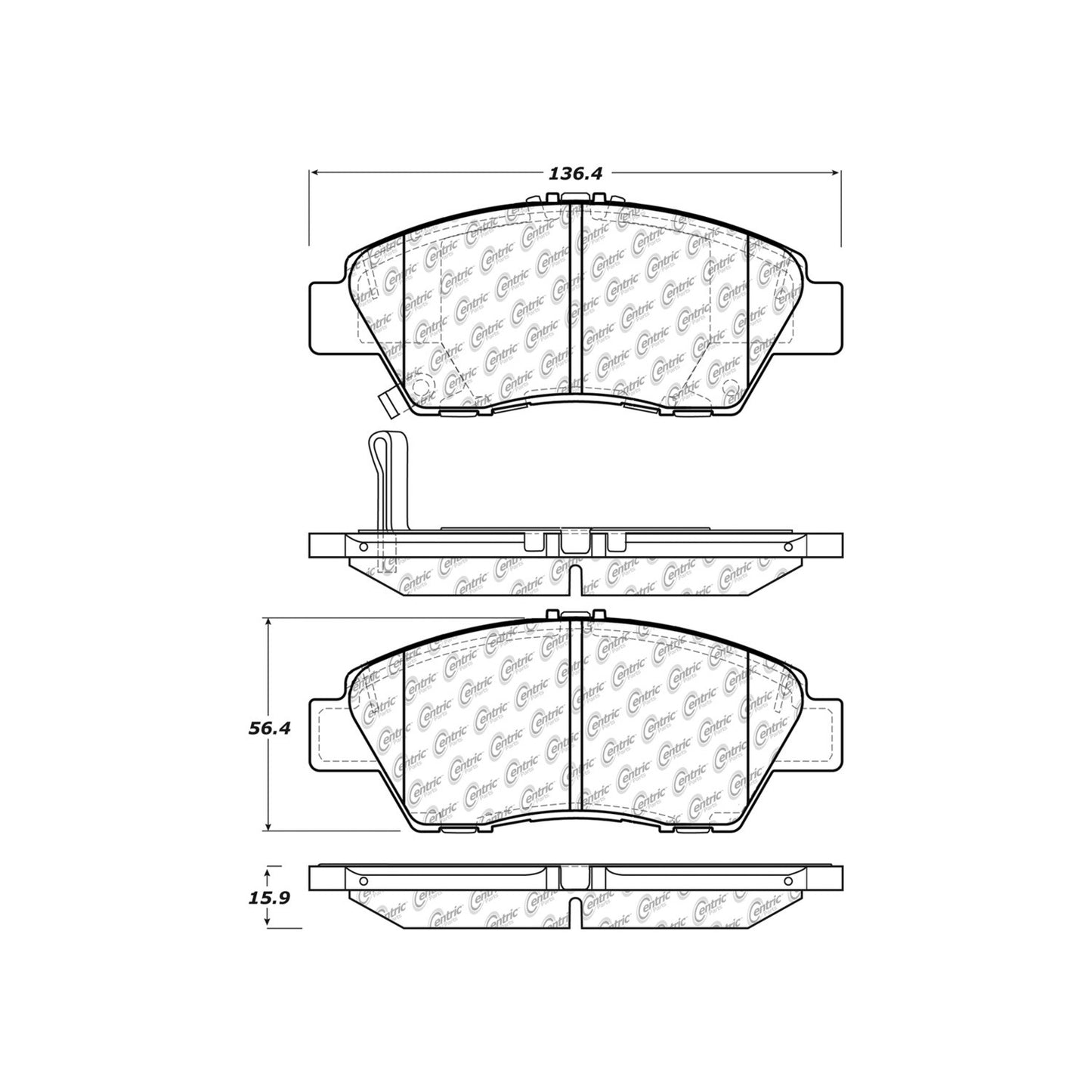 Centric Parts Disc Brake Pad Set with Ceramic Shims for 2011-2015 Honda CR-Z 103.13940