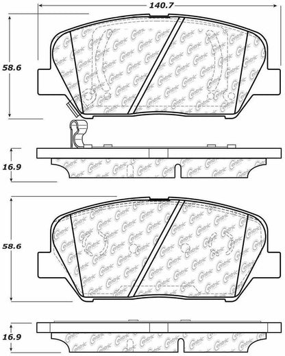 Centric Parts Disc Brake Pad Set C-Tek Ceramic with Shims for 2010-2016 Hyundai Genesis Coupe 2011-2015 Kia Optima 103.14130