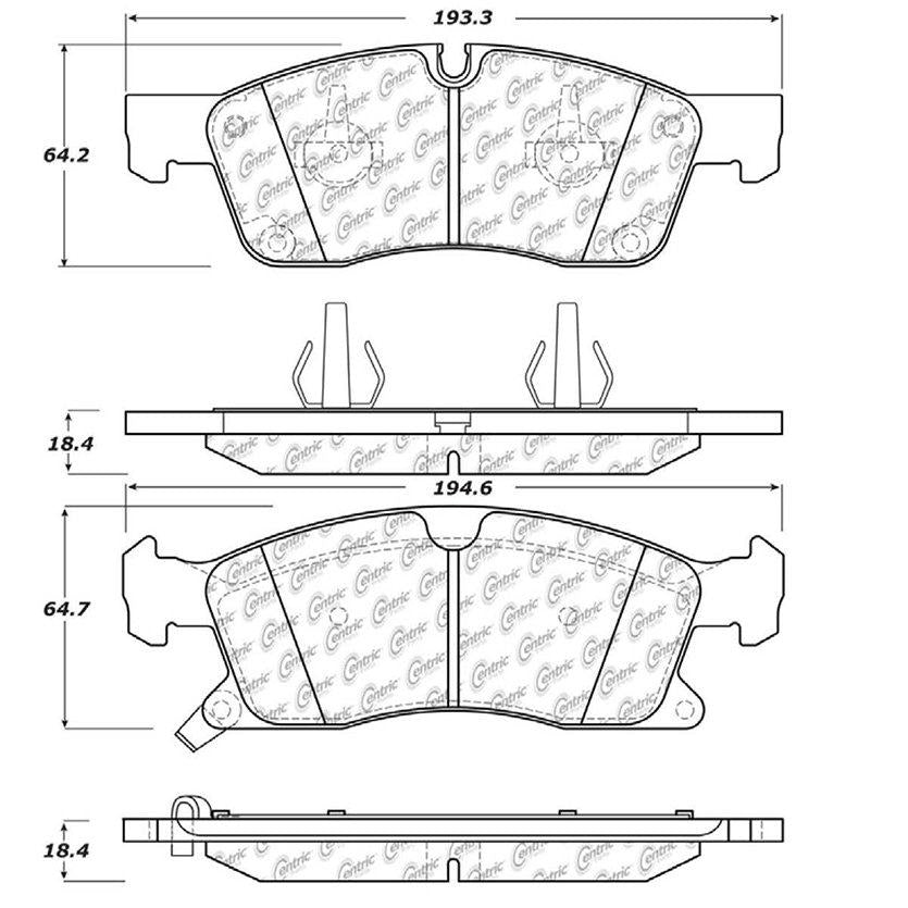 Centric Parts Disc Brake Pad Set Ceramic with Shims for 2011-2020 Dodge Durango, Jeep Grand Cherokee, Mercedes-Benz GL350/GL450/GLE Models