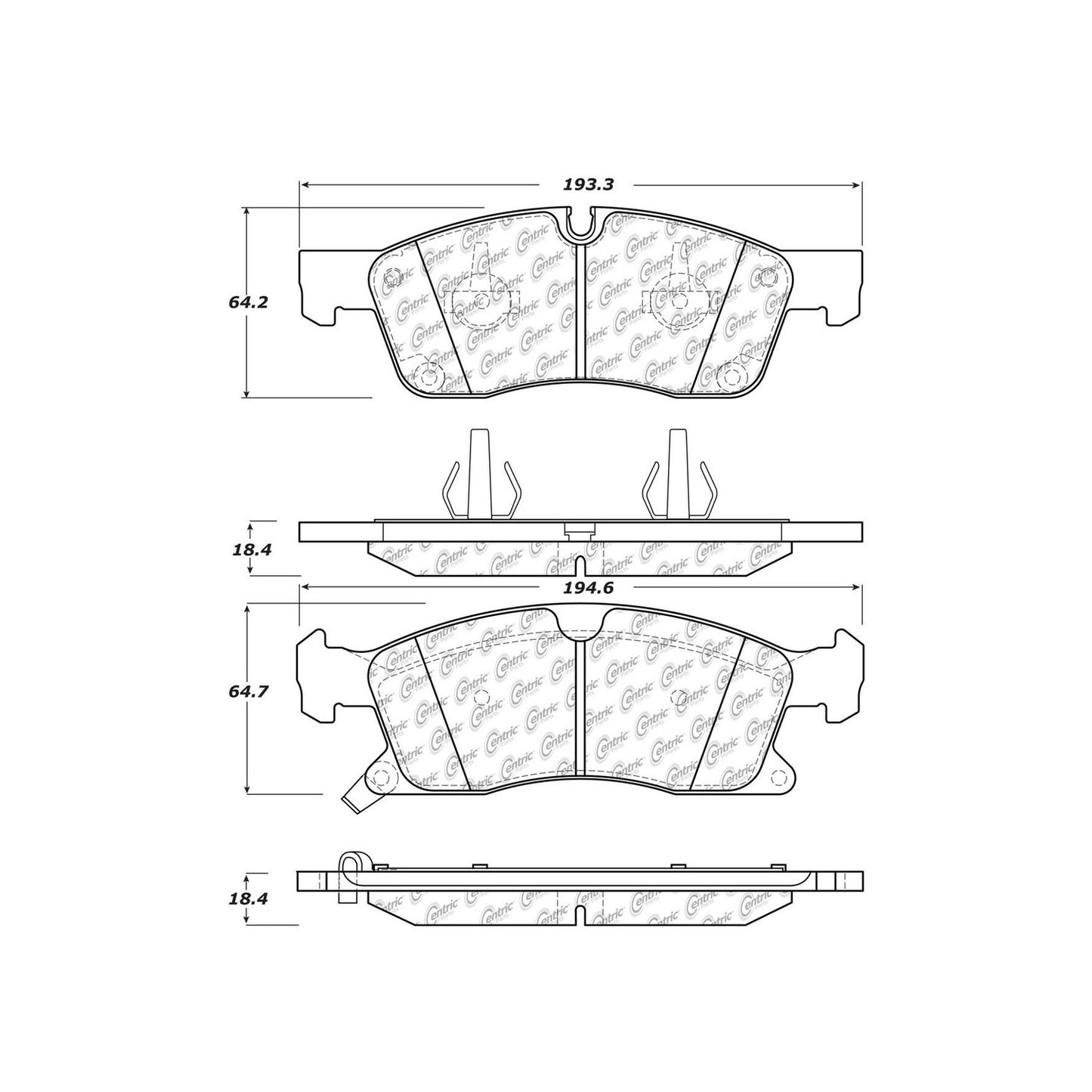 Centric Parts Disc Brake Pad Set Ceramic with Shims for 2011-2020 Dodge Durango, Jeep Grand Cherokee, Mercedes-Benz GL350/GL450/GLE Models