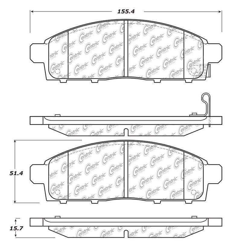 Centric Parts Disc Brake Pad Set C-Tek Ceramic with Shims for Mitsubishi L200 2019-2008 Montero Sport 2015-2009 103.15190